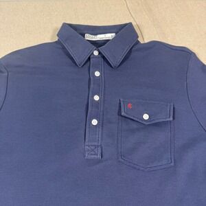 Criquet Long Sleeve Polo Shirt Mens Small Navy Blue Good Pima Cotton Pique